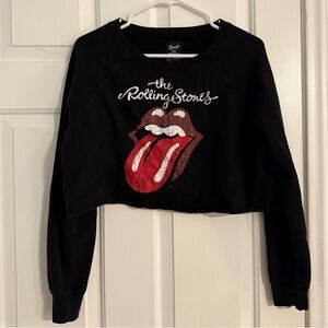 Women’s Cropped Rolling Stone’s Logo Black Graphic Sweatshirt- Size M